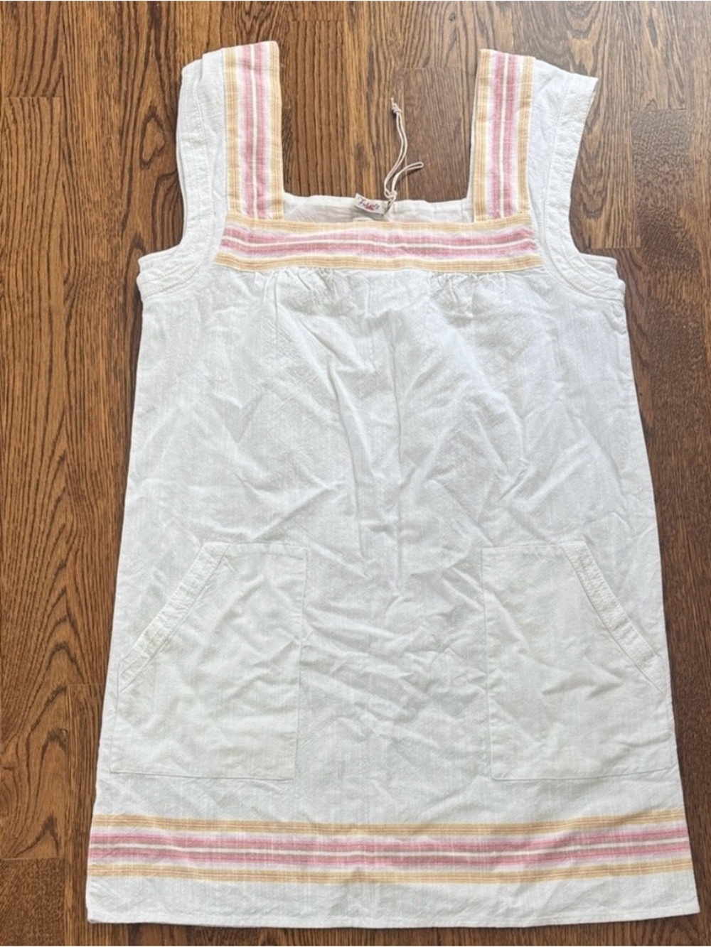 Faherty White Cotton Sundress with Pink & Yellow Trim